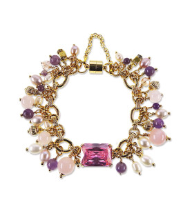 Tessin Gliederarmband mit 24K Gold, echten Perlen, Rosenquarz & Amethyst – Inspirationen – Ansicht 3