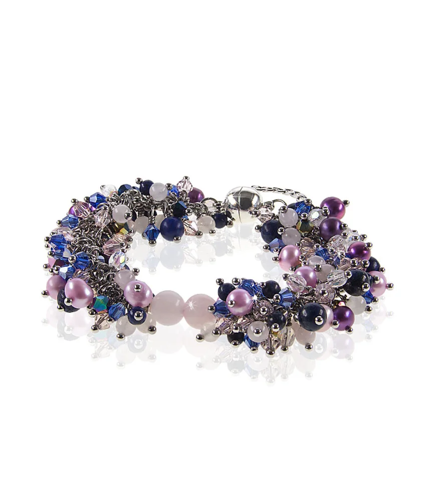 Santorin Luxus Armband mit Süßwasserperlen, Rosenquarz, Lapislazuli