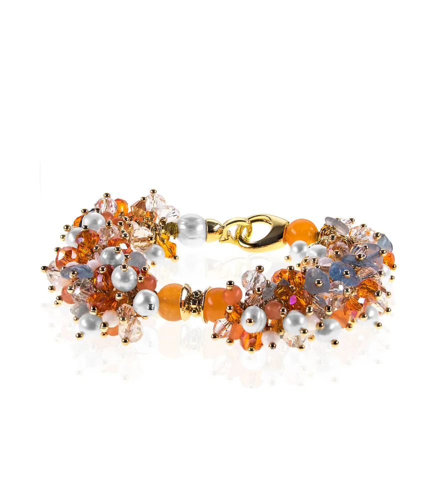 Isabelle Luxus Süßwasserperlen-Armband, Chalcedony, Glaskristallen, 24K Gold
