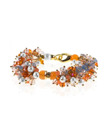 Isabelle Luxus Süßwasserperlen-Armband, Chalcedony, Glaskristallen, 24K Gold – Armbänder – Ansicht 1