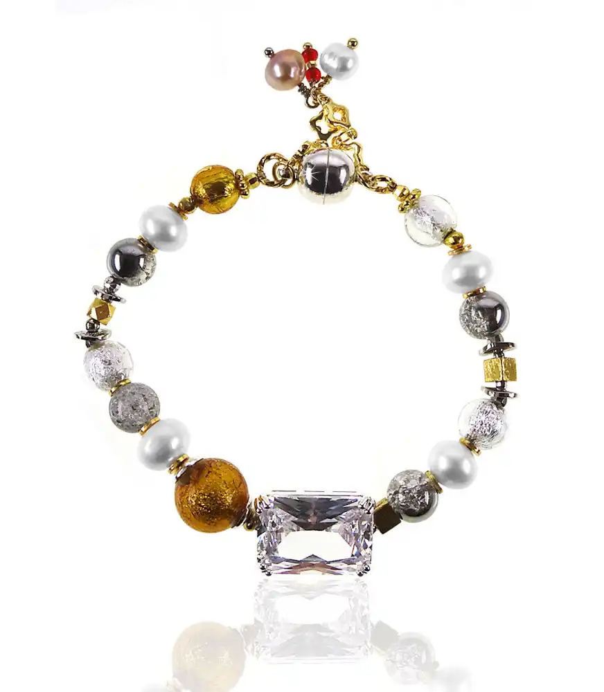 Étoile–Bicolor-Perlenarmband mit Glasstein & Murano-Glas Étoile–Bicolor-Perlenarmband mit Glasstein & Murano-Glas
