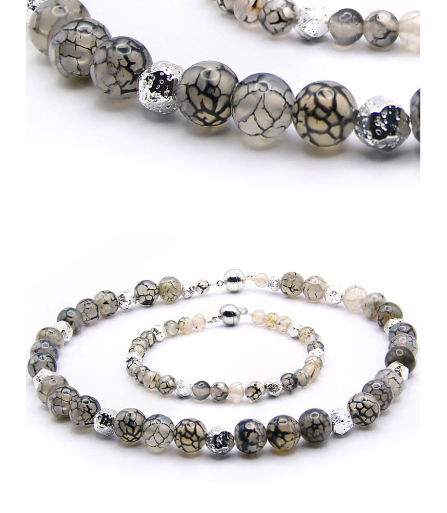 Dragon 2-tlg. Set Kette-Choker & Armband, Achatstein, Hämatit