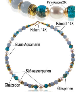 Océan Halskette mit Süßwasserperlen, Aquamarin, Chalzedon – Halsketten – Ansicht 4