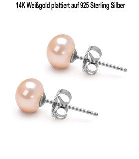 Classique Süßwasserperlen Ohrstecker 7.5-8mm, Rosa/Pink – Ohrringe – Ansicht 4