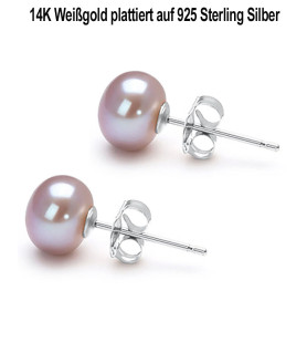 Classique Süßwasserperlen Ohrstecker 7.5-8mm, Flieder/Purple Farbe – Ohrringe – Ansicht 3