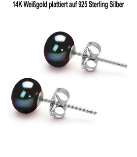 Classique Süßwasserperlen Ohrstecker 7.5-8 mm, Schwarz – Ohrringe – Ansicht 4