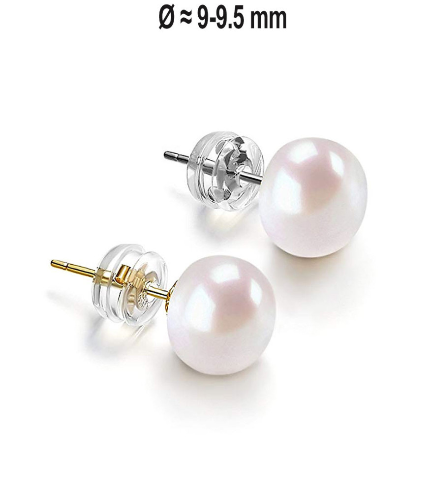 Classique Süßwasserperlen Ohrstecker 9-9.5mm, Weiß