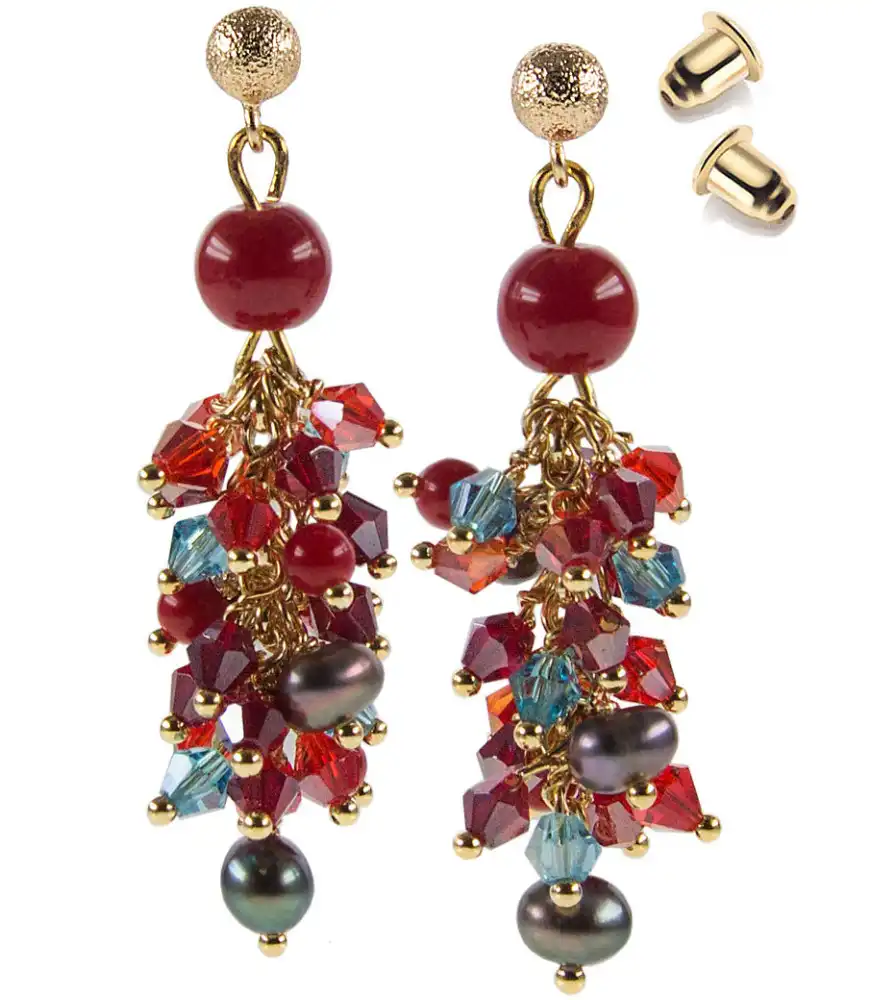 Corail royal 14K Süßwasserperlen-Koralle-Ohrhänger