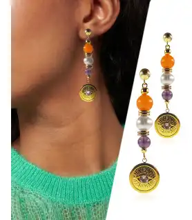 Anthea 24K Ohrhänger mit Perlen, Chalcedony, Amethyst