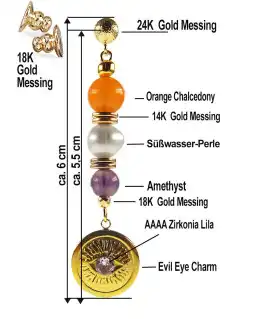 Anthea 24K Ohrhänger mit Perlen, Chalcedony, Amethyst – Ohrringe – Ansicht 4