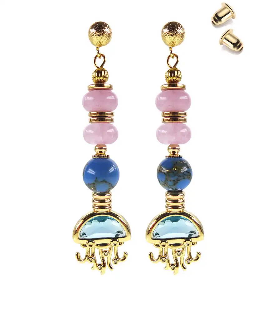 Méduse de mer 24K Ohrhänger mit Meeres Qualle,Türkis,Chalcedony