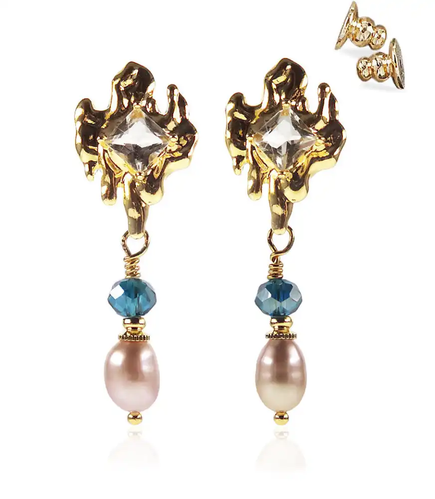 Vague d'or 14K Ohrringe mit Süßwasserperle