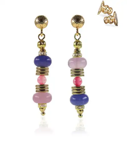Vacances Asymmetrischen 24K Ohrringe mit Chalcedony, Onyx – Ohrringe – Ansicht 1
