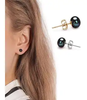 Classique Süßwasserperlen Ohrstecker 7.5-8 mm, Schwarz – Inspirationen – Ansicht 1
