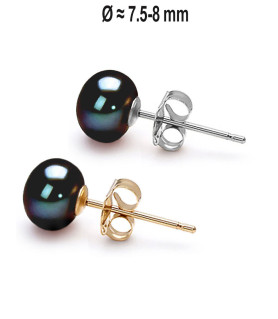 Classique Süßwasserperlen Ohrstecker 7.5-8 mm, Schwarz