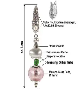 Corfou 18K Ohrhänger mit Süßwasserperlen, Muranoglasperlen – Ohrringe – Ansicht 3