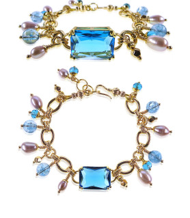 Lagune 24K Gliederkette-Armband,Blautopas,Süßwasserperlen