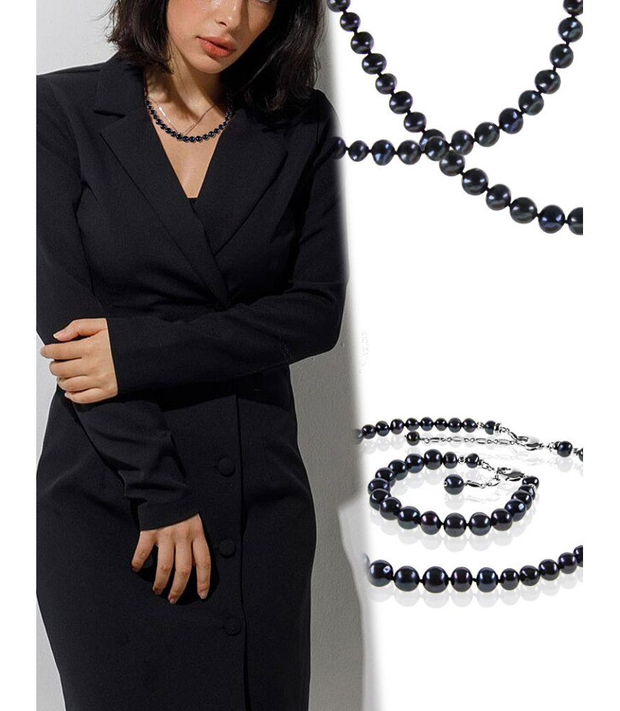 Classique Elegante Süßwasserperlen Kette, Schwarz