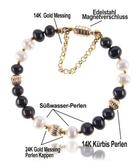Élégance Süßwasserperlen Armband, 6-7mm, Weiß/Schwarz – Armbänder – Ansicht 4