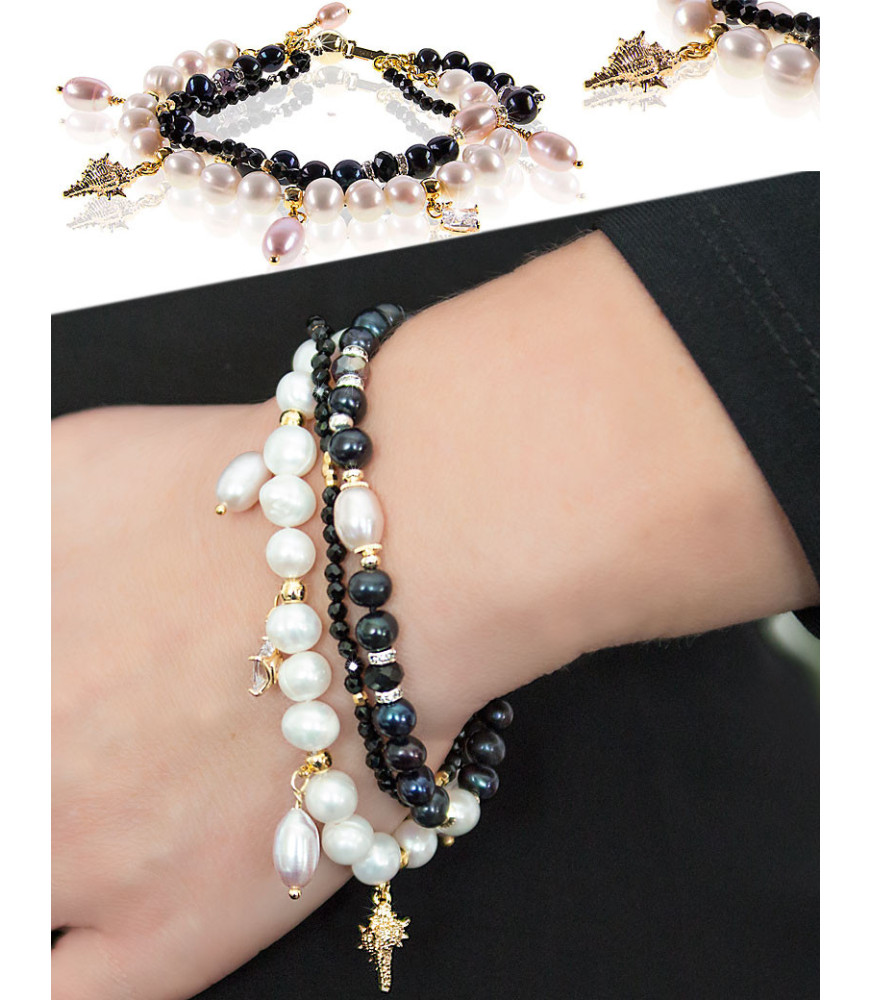 Grand Ben 3-reih.Armband mit Süßwasserperlen,Spinell,Zircone