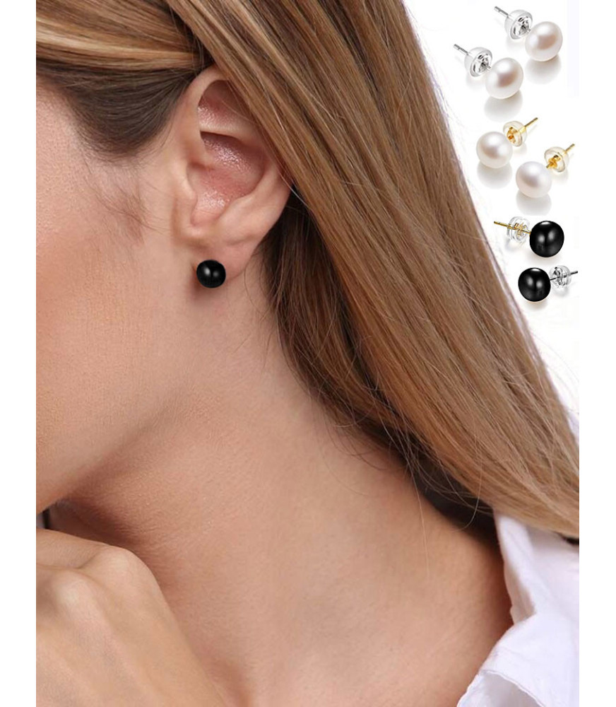 Classique Süßwasserperlen Ohrstecker 9-9.5mm, Schwarz Classique Süßwasserperlen Ohrstecker 9-9.5mm, Schwarz