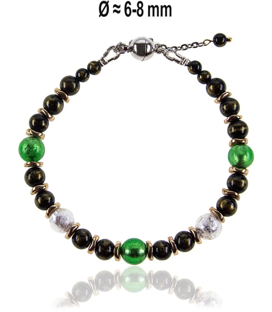 Jade noir Armband mit Jade, Muranoglas, Hämatit 14K