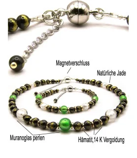Jade noir Armband mit Jade, Muranoglas, Hämatit 14K – Armbänder – Ansicht 5