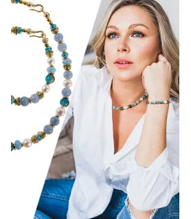Océan Armband mit Aquamarin, Chalzedon, Süßwasserperlen