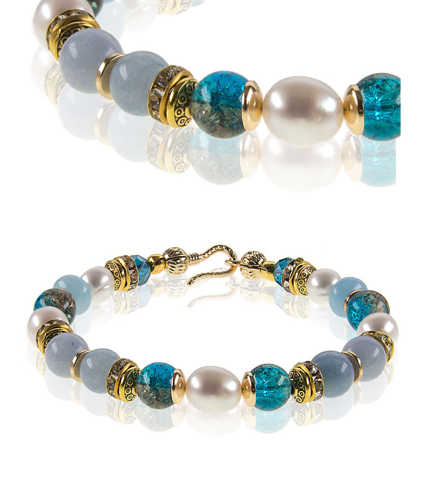 Océan Armband mit Aquamarin, Chalzedon, Süßwasserperlen Océan Armband mit Aquamarin, Chalzedon, Süßwasserperlen