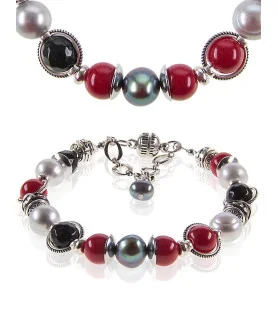 Déborah Armband mit Koralen, Süßwasserperlen, Onyx – Armbänder – Ansicht 1