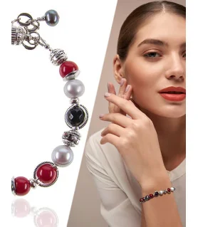 Déborah Armband mit Koralen, Süßwasserperlen, Onyx