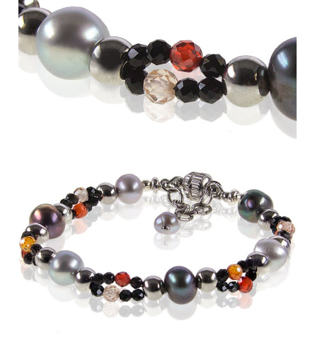 Mélange de gris Armband mit Süßwasserperlen, Hämatit, Zirkonia – Armbänder – Ansicht 1