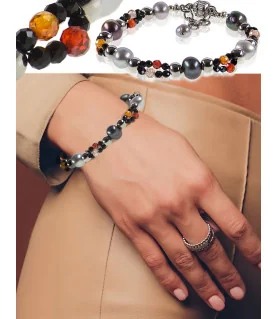 Mélange de gris Armband mit Süßwasserperlen, Hämatit, Zirkonia