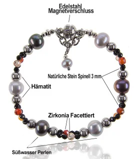 Mélange de gris Armband mit Süßwasserperlen, Hämatit, Zirkonia – Armbänder – Ansicht 3