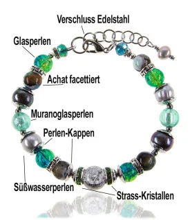 Expression Armband mit Süßwasserperlen, Achat, Muranoperlen, Glassperlen – Armbänder – Ansicht 4