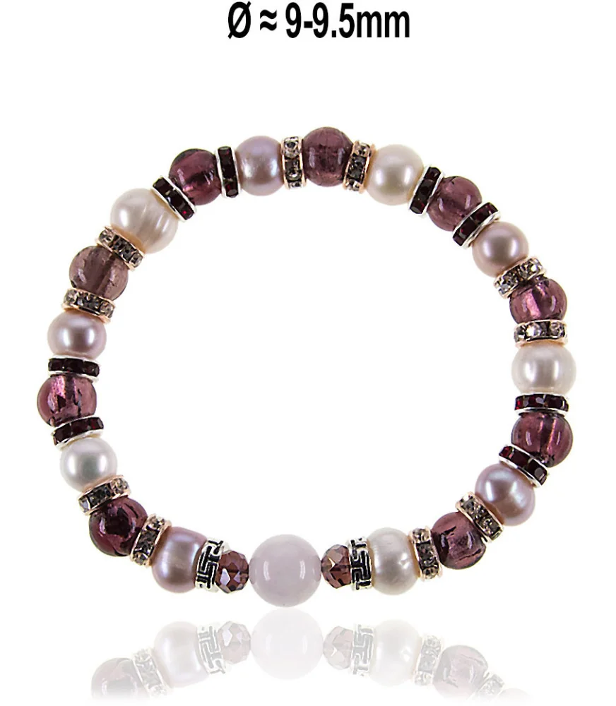 Flex Perlenarmband mit Rosenquarz, Murano Glasperlen, 8,5-9mm