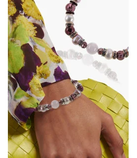 Flex Perlenarmband mit Rosenquarz, Murano Glasperlen, 8,5-9mm
