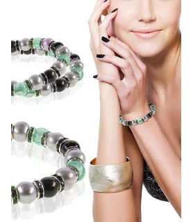Flex Perlenarmband mit Jade, Murano Glasperlen, 8,5-9 mm