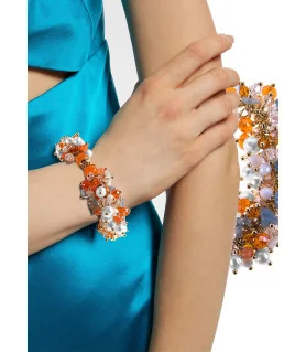 Isabelle Luxus Süßwasserperlen-Armband, Chalcedony, Glaskristallen, 24K Gold