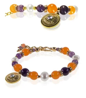 Anthea 18K Armband mit Perlen, Chalcedony, Amethyst – Perlen Armbänder – Ansicht 1