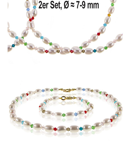 Jeu 2-tlg. Set, Perlenkette und Perlenarmband,Weiß – Schmucksets – Ansicht 1