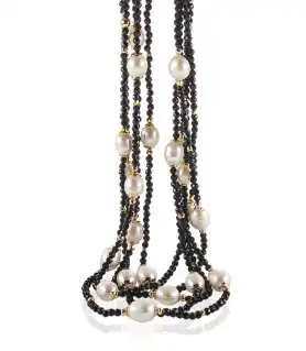 Pluie de perles Perlenkette-Süßwasserperlen, Spinell, Weiss/Schwarz – Halsketten – Ansicht 3
