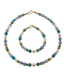 Océan 2-tlg.Set, Kette & Armband mit Aquamarin, Perlen – Schmucksets – Ansicht 3