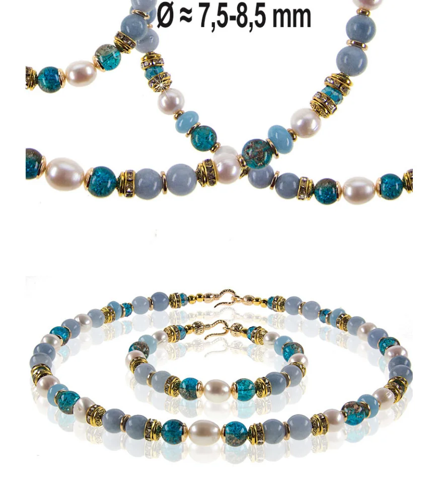Océan 2-tlg.Set, Kette & Armband mit Aquamarin, Perlen