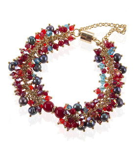 Corail royal 2-tlg. Luxus Set, Süßwasserperlen Ohrhänger & Armband, Glaskristallen, 14K Gold – Schmucksets – Ansicht 4