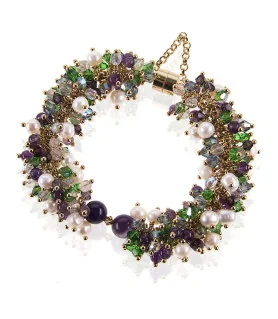 Azureus 2-tlg.Luxus Set, Perlenarmband & Ohrhänger, Amethyst, Glaskristallen, 14K Gold – Schmucksets – Ansicht 5