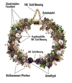 Azureus 2-tlg.Luxus Set, Perlenarmband & Ohrhänger, Amethyst, Glaskristallen, 14K Gold – Schmucksets – Ansicht 7