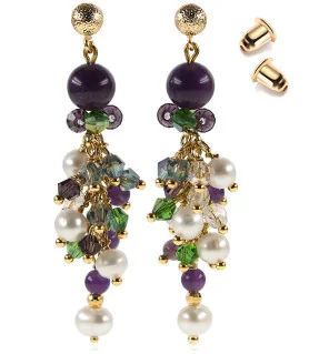 Azureus 2-tlg.Luxus Set, Perlenarmband & Ohrhänger, Amethyst, Glaskristallen, 14K Gold – Schmucksets – Ansicht 4