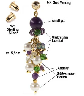 Azureus 2-tlg.Luxus Set, Perlenarmband & Ohrhänger, Amethyst, Glaskristallen, 14K Gold – Schmucksets – Ansicht 6