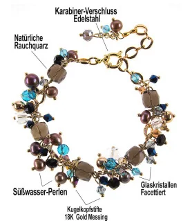 Force de vie 2-tlg.Set, Rauchquarz Ohrhänger & Armband mit Süßwasserperlen – Schmucksets – Ansicht 5
